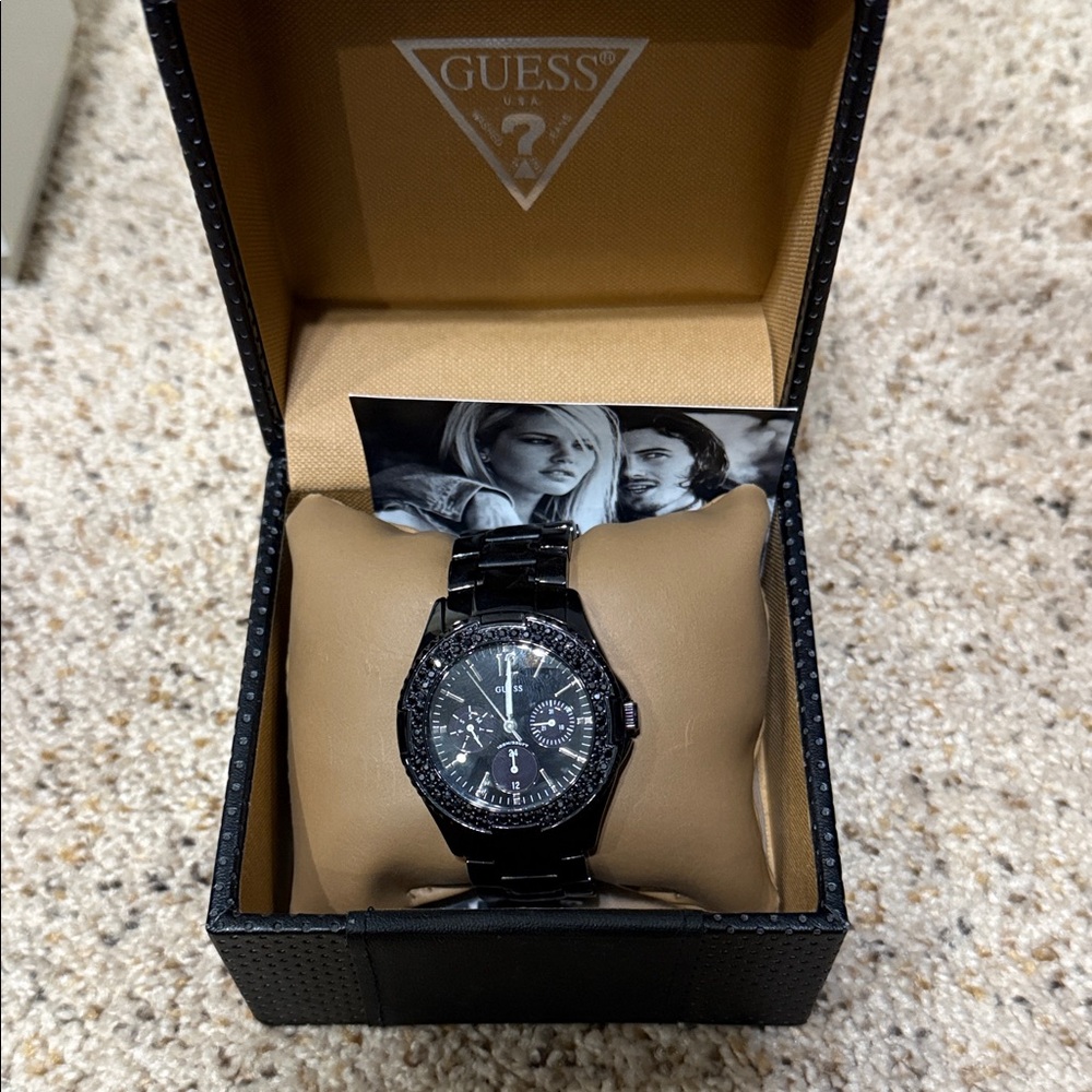 Guess Black Women's Crystal-Accent Bracelet Watch